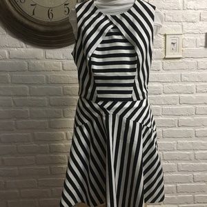 Cue brand navy and white fit and flare dress